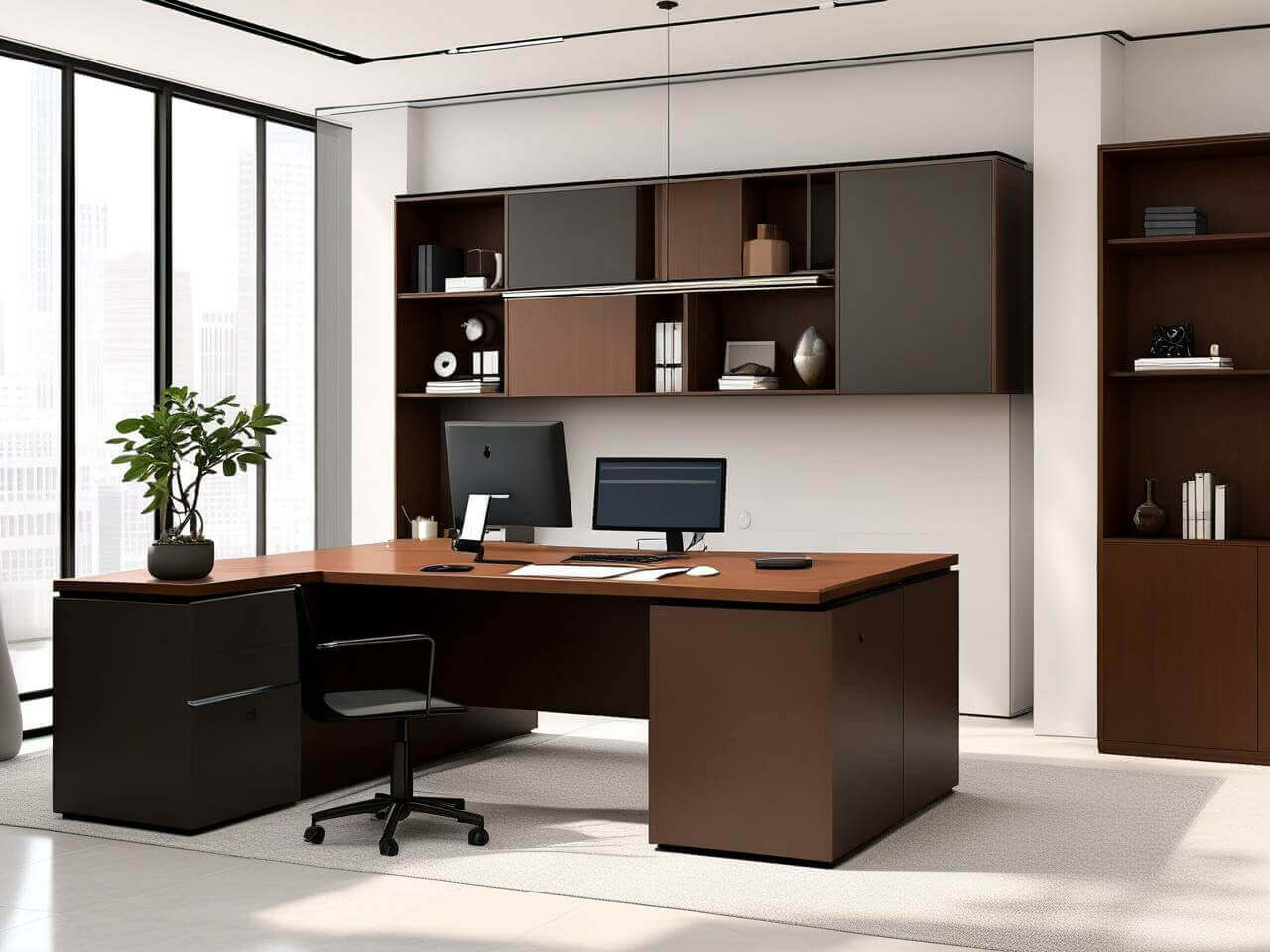 Organized office desk and workspace for office feng shui planning